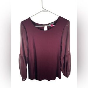 Vince Camuto Burgundy Blouse with Sheer Bell Sleeves and Key Hole